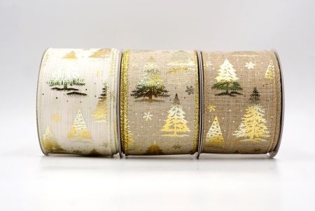 Festive Holiday Tree Foil Print Wired Ribbon_KF9422.KF9423.KF9424